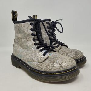 Dr. Martens Doc Boots Kids 13 Silver Crinkle Metallic Special Edition 1460J